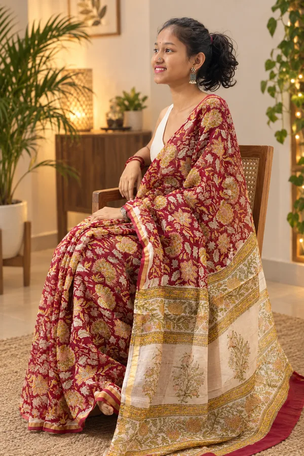 Red_Silk_Cotton_Hand_Block_Printed_Saree_For_Women