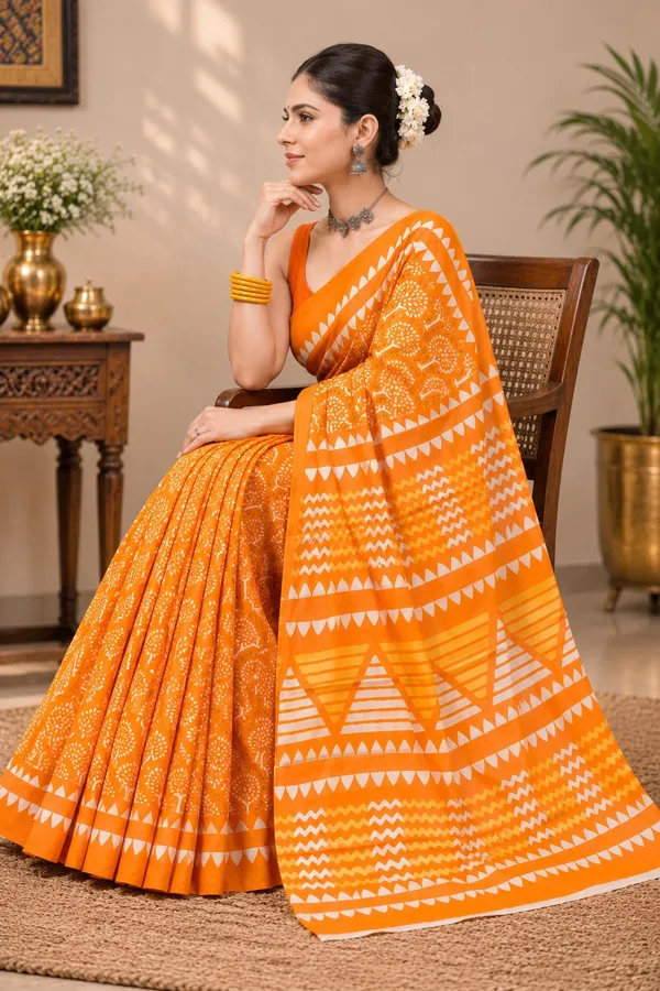 Yellow_Cotton_Mul_printed_saree_For_Women