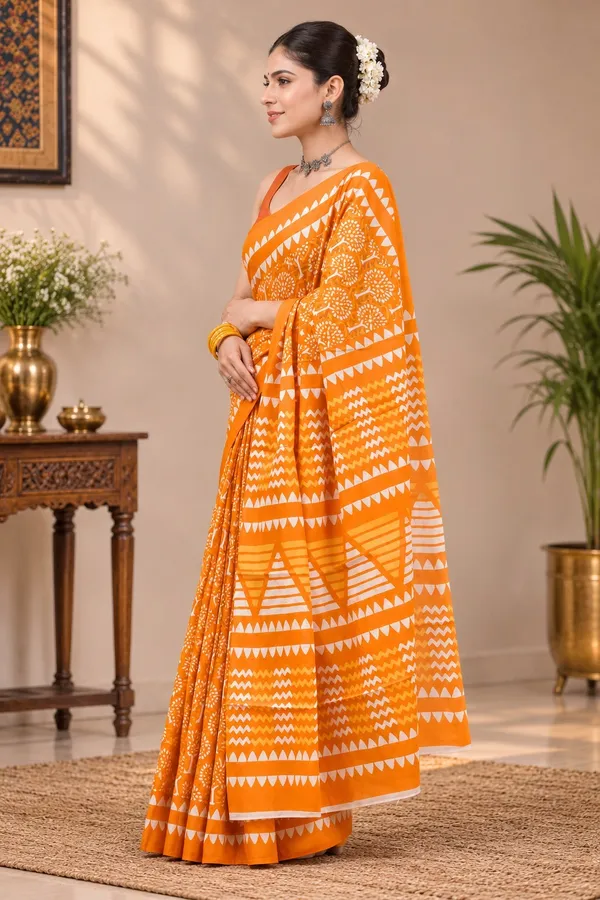 Yellow_Cotton_Mul_printed_saree_For_Women