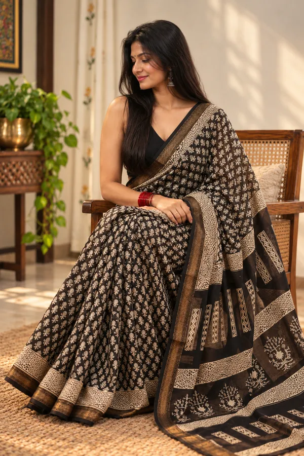 Black_Silk_Cotton_Block_Print_Saree_For_Women