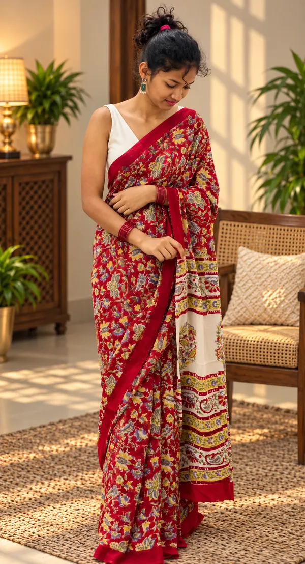 Red_Silk_Block_Print_Saree_For_Women