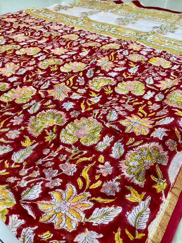 Red_Silk_Cotton_Hand_Block_Printed_Saree_For_Women