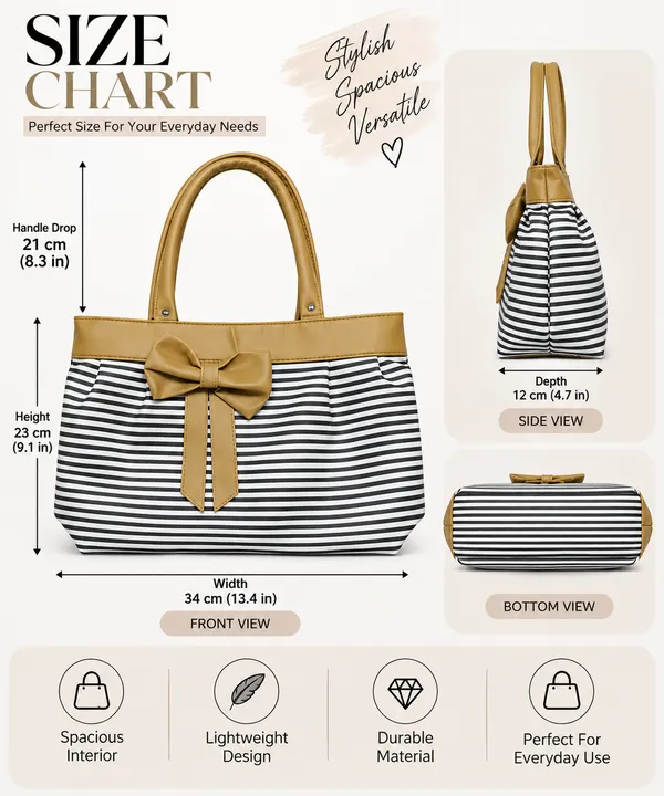 Camel_Synthetic_Leather_Striped_Bow_Tote_Bag_For_Women