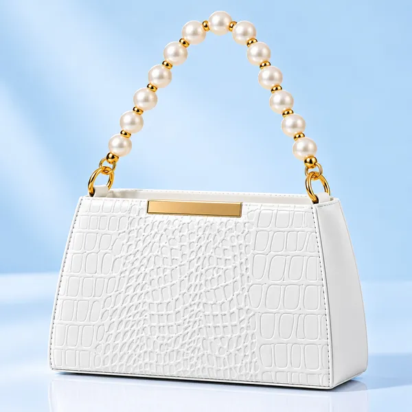 White_Synthetic_Leather_Embossed_Crossbody_Bag_For_Women