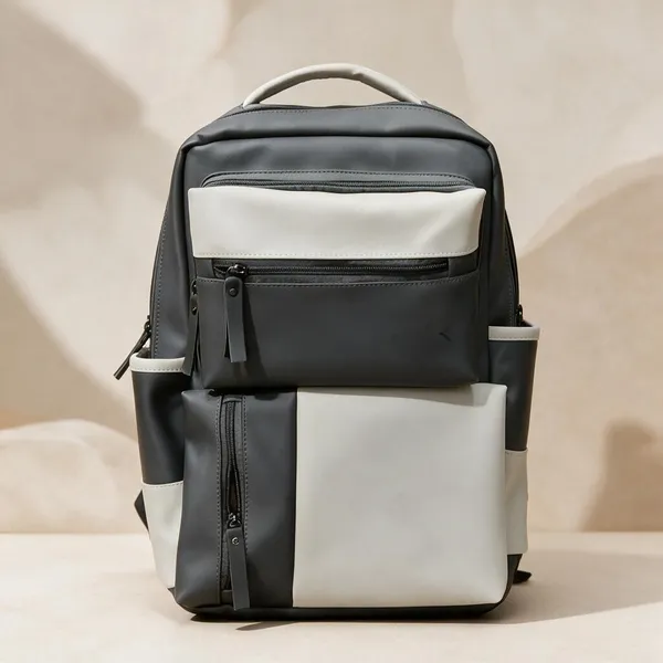 Grey_Suede_Leather_Multi_Pocket_Backpack_For_Unisex