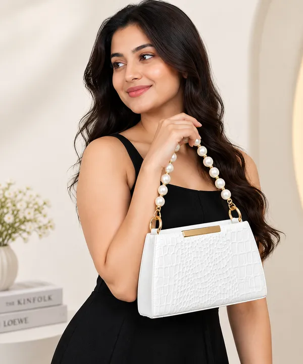 White_Synthetic_Leather_Embossed_Crossbody_Bag_For_Women