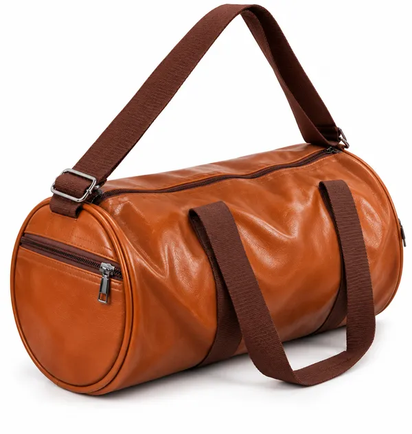 Tan_Synthetic_Leather_Duffle_Gym_Bag_For_Unisex