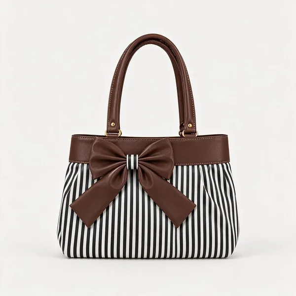 Brown_Synthetic_Leather_Striped_Bow_Tote_Bag_For_Women