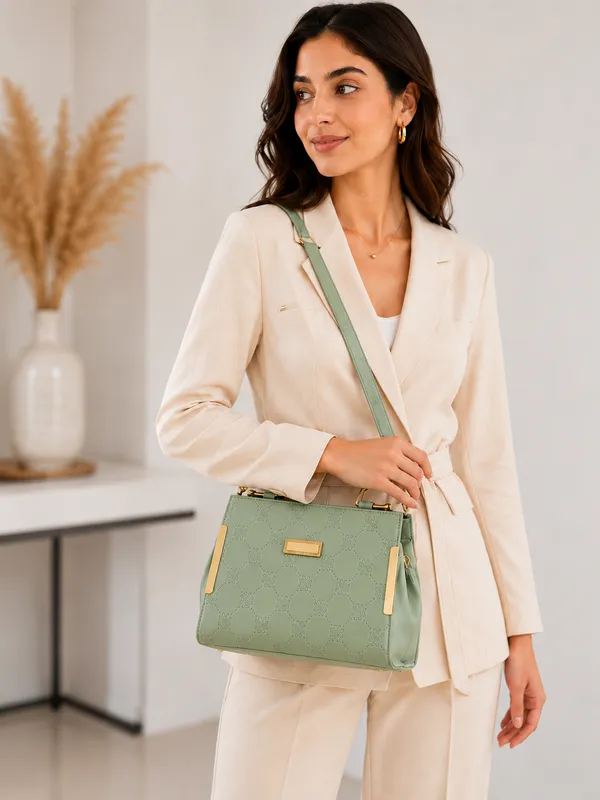 Green_Synthetic_Leather_Embossed_Crossbody_Bag_For_Women