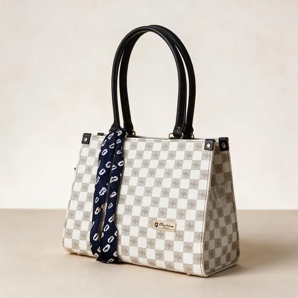Grey_Synthetic_Leather_Checkered_Crossbody_Bag_For_Women