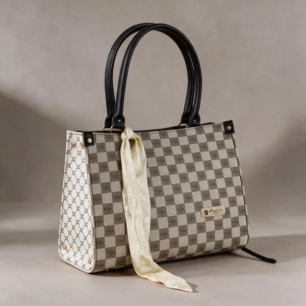 Taupe_Synthetic_Leather_Checkered_Crossbody_Bag_For_Women