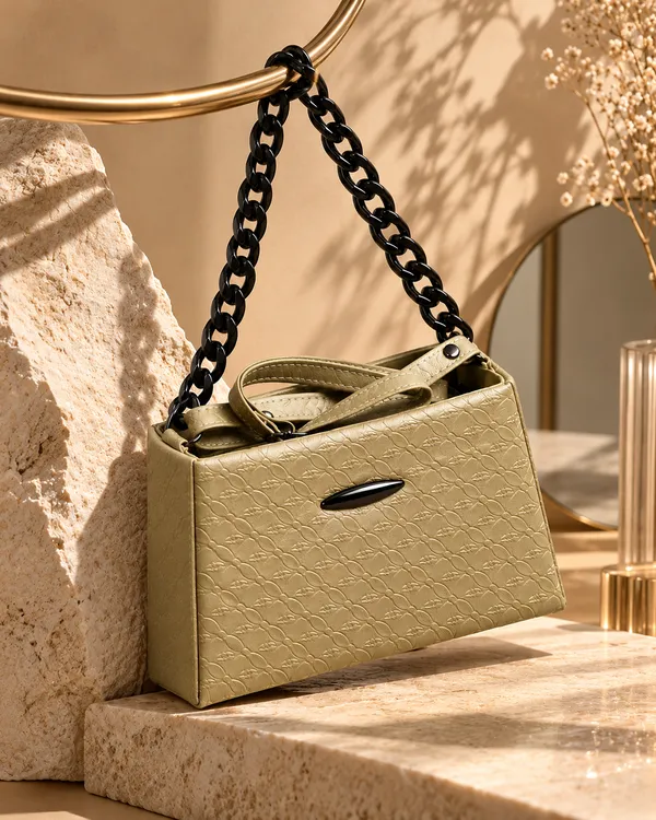 Camel_Synthetic_Leather_Embossed_Cross_Body_Bag_For_Women
