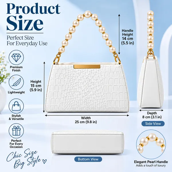 White_Synthetic_Leather_Embossed_Crossbody_Bag_For_Women
