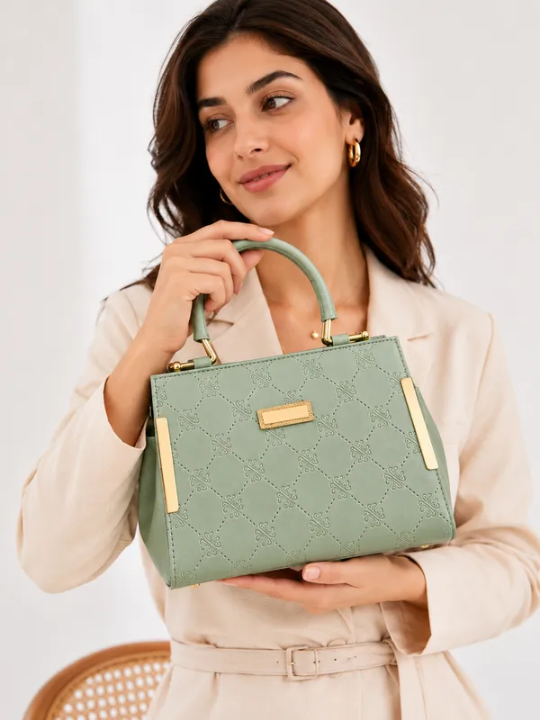 Green_Synthetic_Leather_Embossed_Crossbody_Bag_For_Women