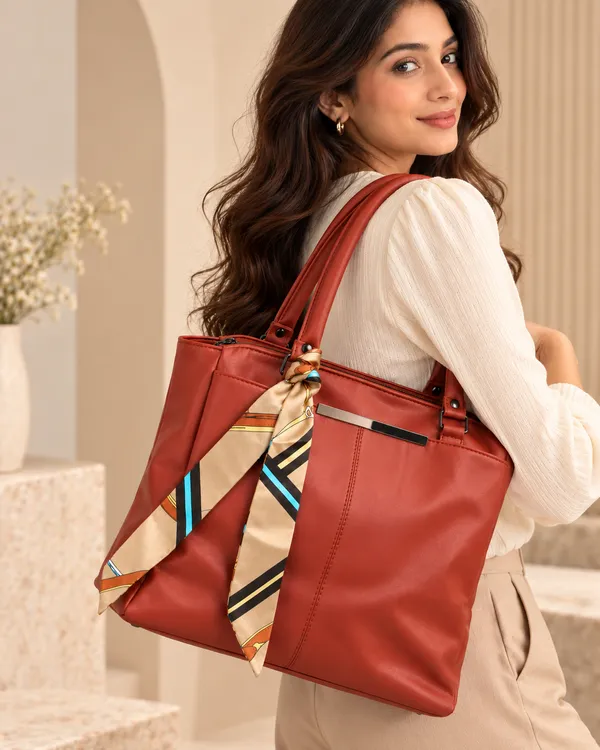 Copper_Synthetic_Leather_Structured_Tote_Bag_For_Women