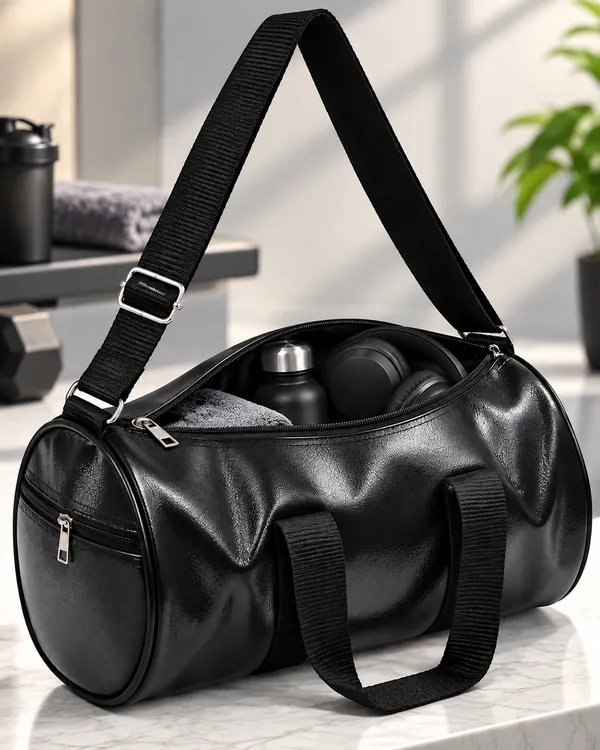 Black_Synthetic_Leather_Duffle_Gym_Bag_For_Unisex