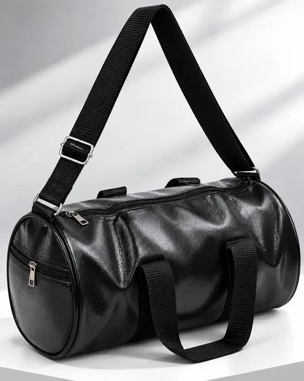 Black_Synthetic_Leather_Duffle_Gym_Bag_For_Unisex
