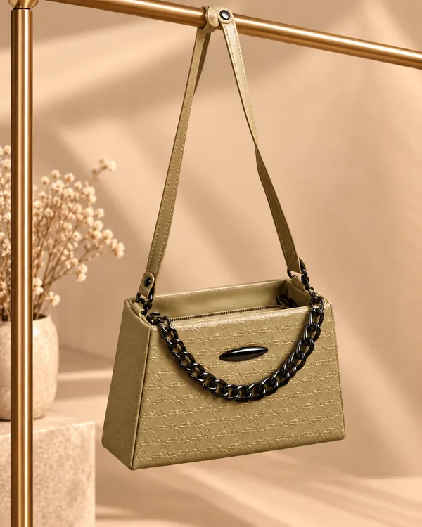 Camel_Synthetic_Leather_Embossed_Cross_Body_Bag_For_Women