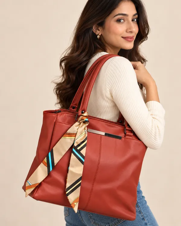 Copper_Synthetic_Leather_Structured_Tote_Bag_For_Women