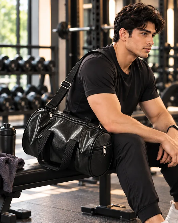 Black_Synthetic_Leather_Duffle_Gym_Bag_For_Unisex