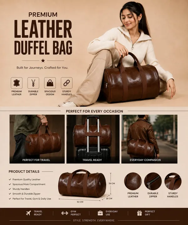Brown_Synthetic_Leather_Duffle_Gym_Bag_For_Unisex