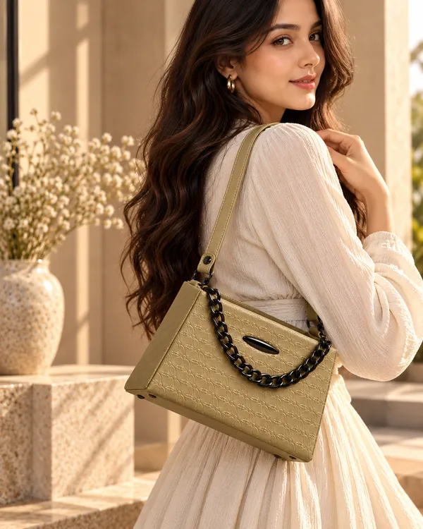 Camel_Synthetic_Leather_Embossed_Cross_Body_Bag_For_Women