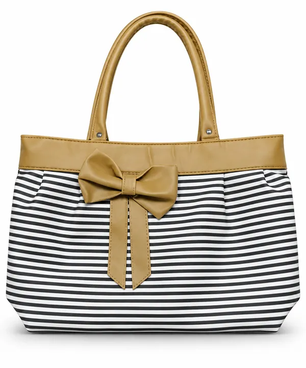 Camel_Synthetic_Leather_Striped_Bow_Tote_Bag_For_Women