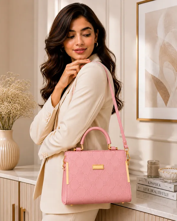Pink_Synthetic_Leather_Embossed_Crossbody_Bag_For_Women