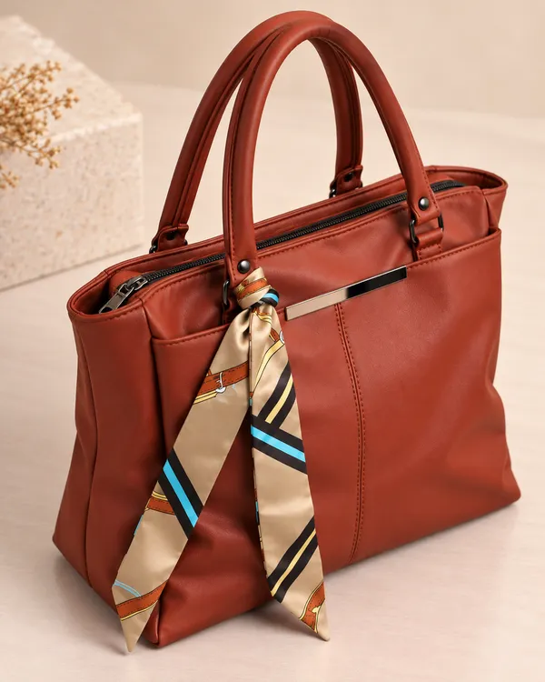 Copper_Synthetic_Leather_Structured_Tote_Bag_For_Women