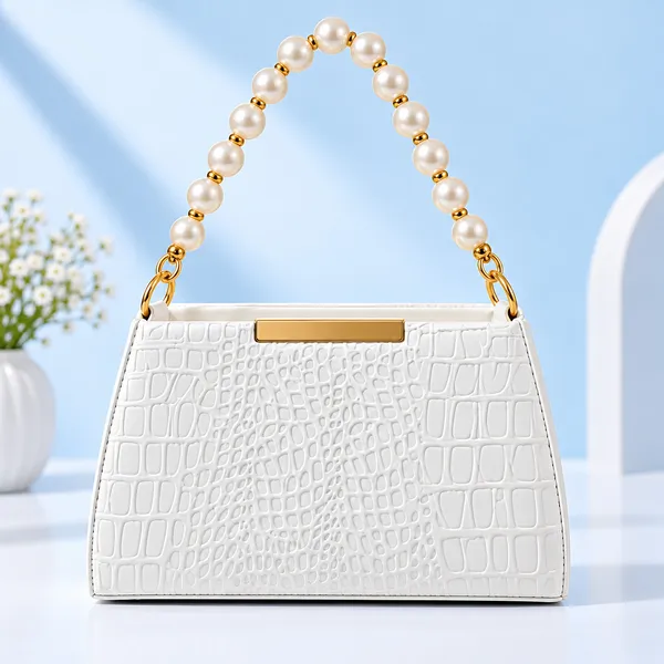 White_Synthetic_Leather_Embossed_Crossbody_Bag_For_Women