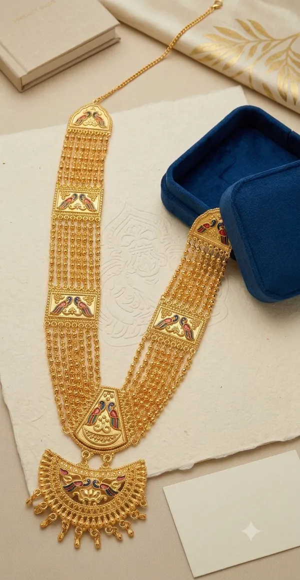 Gold_Tone_Peacock_Motif_Long_Necklace_With_Pendant