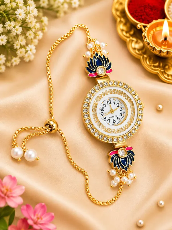 Gold_Tone_Floral_Bracelet_Watch_For_Women