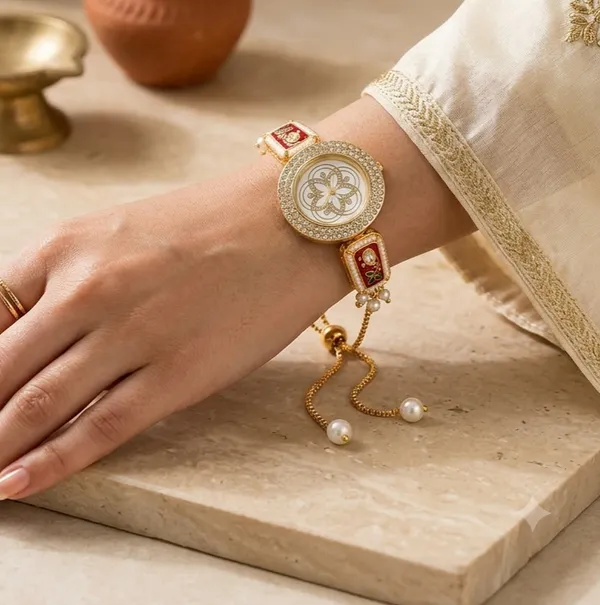 Red_Gold_Tone_Beaded_Watch_Bracelet_For_Women