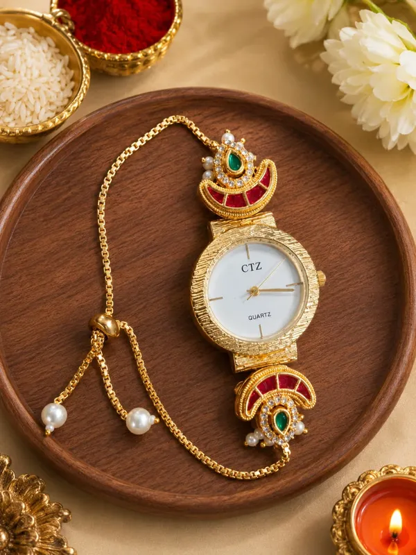 Gold_Tone_Decorative_Bracelet_Watch_For_Women