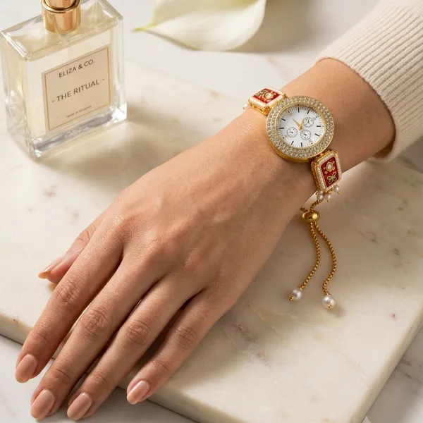 Gold_Tone_Embellished_Chain_Watch_Bracelet_For_Women