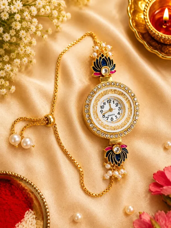 Gold_Tone_Floral_Watch_Bracelet_For_Women