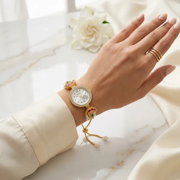 Gold_Tone_Embellished_Chain_Watch_For_Women