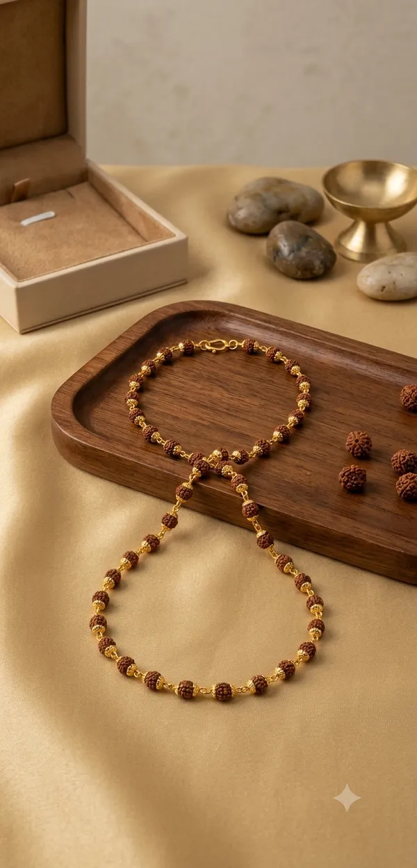 Brown_Rudraksha_Mala_And_Bracelet_Set_With_Gold_Tone_Spacers