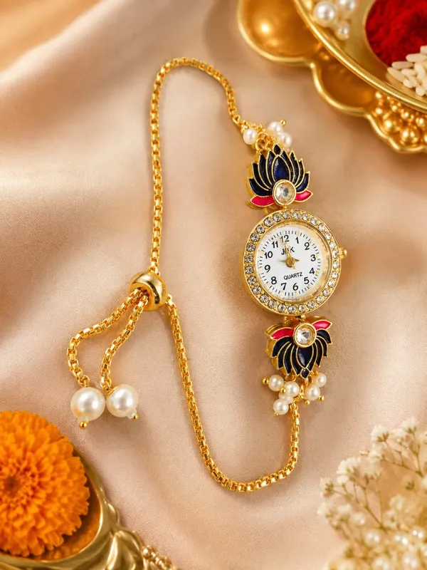 Gold_Tone_Decorative_Chain_Bracelet_Watch_For_Women