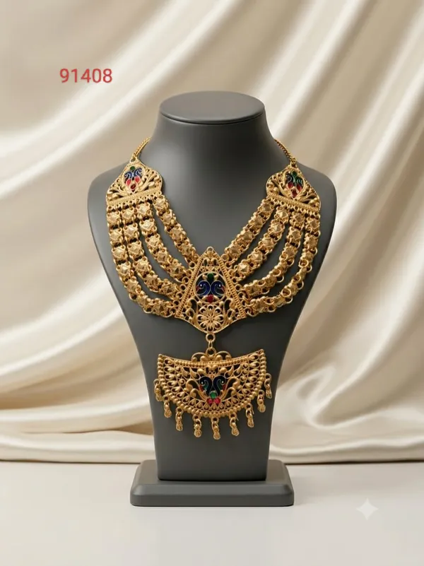 Gold_Tone_Traditional_Layered_Necklace_Set_For_Women