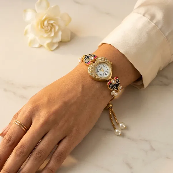 Gold_Tone_Pearl_Bracelet_Watch_For_Women