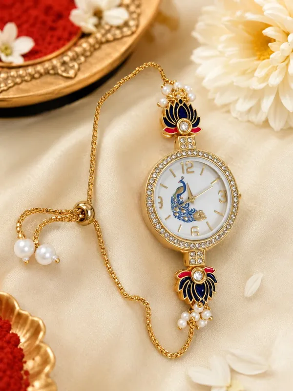 Gold_Tone_Peacock_Bracelet_Watch_For_Women