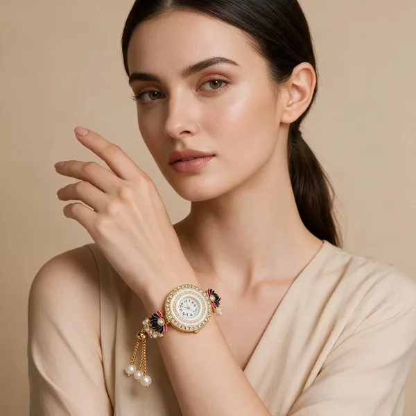 Gold_Tone_Floral_Bracelet_Watch_For_Women