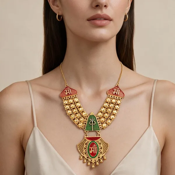 Gold_Tone_Maa_Pendant_Temple_Necklace_For_Women