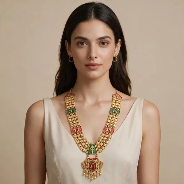 Gold_Tone_Red_Green_Religious_Pendant_Necklace_For_Women