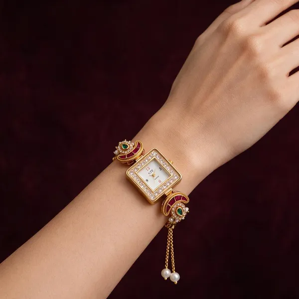 Gold_Tone_Ethnic_Bracelet_Watch_For_Women