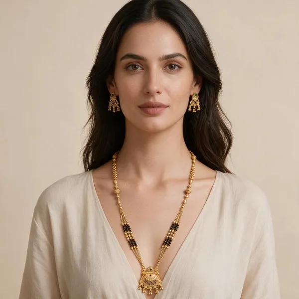 Gold_Tone_Black_Beaded_Necklace_And_Earrings_Set