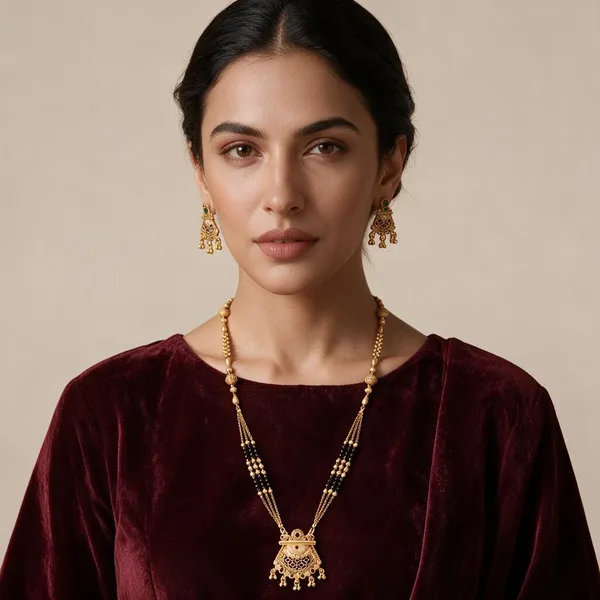 Gold_Tone_Black_Beaded_Necklace_And_Earrings_Set