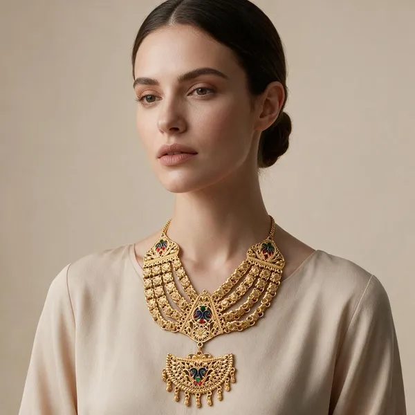 Gold_Tone_Traditional_Layered_Necklace_Set_For_Women