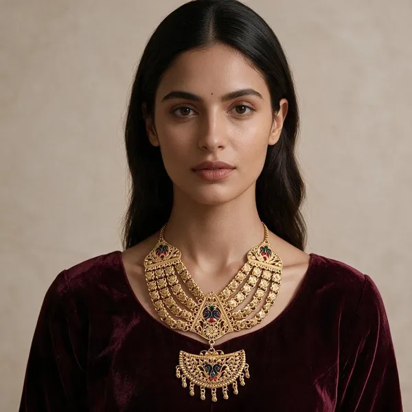 Gold_Tone_Traditional_Layered_Necklace_Set_For_Women